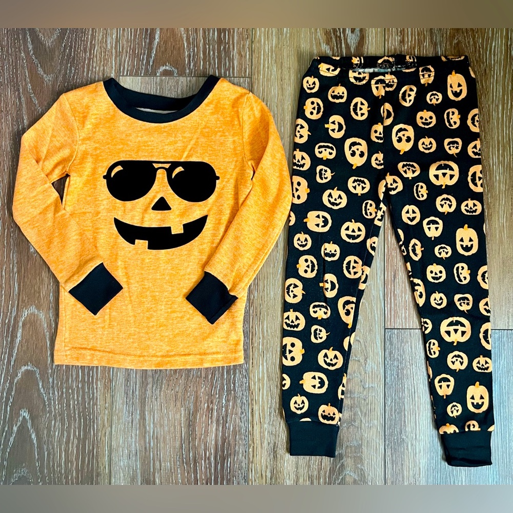 Trick or Treat Sleep Sunglasses Pumpkin Pajama Set Size 3T